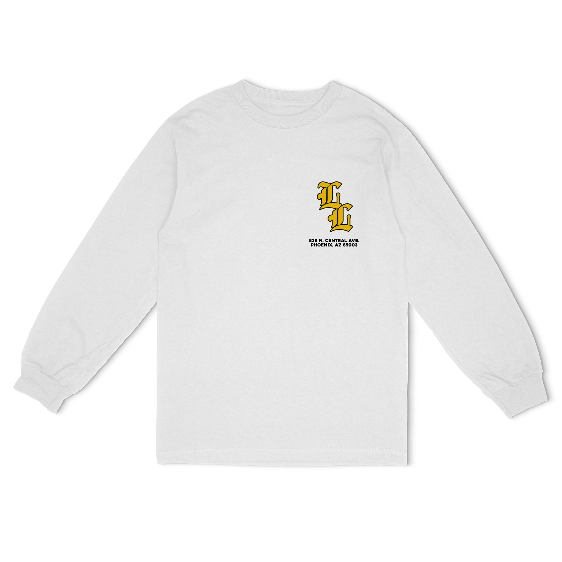 MonogramLongSleeveWhite-Front. MonogramLongSleeveWhite-Front.
